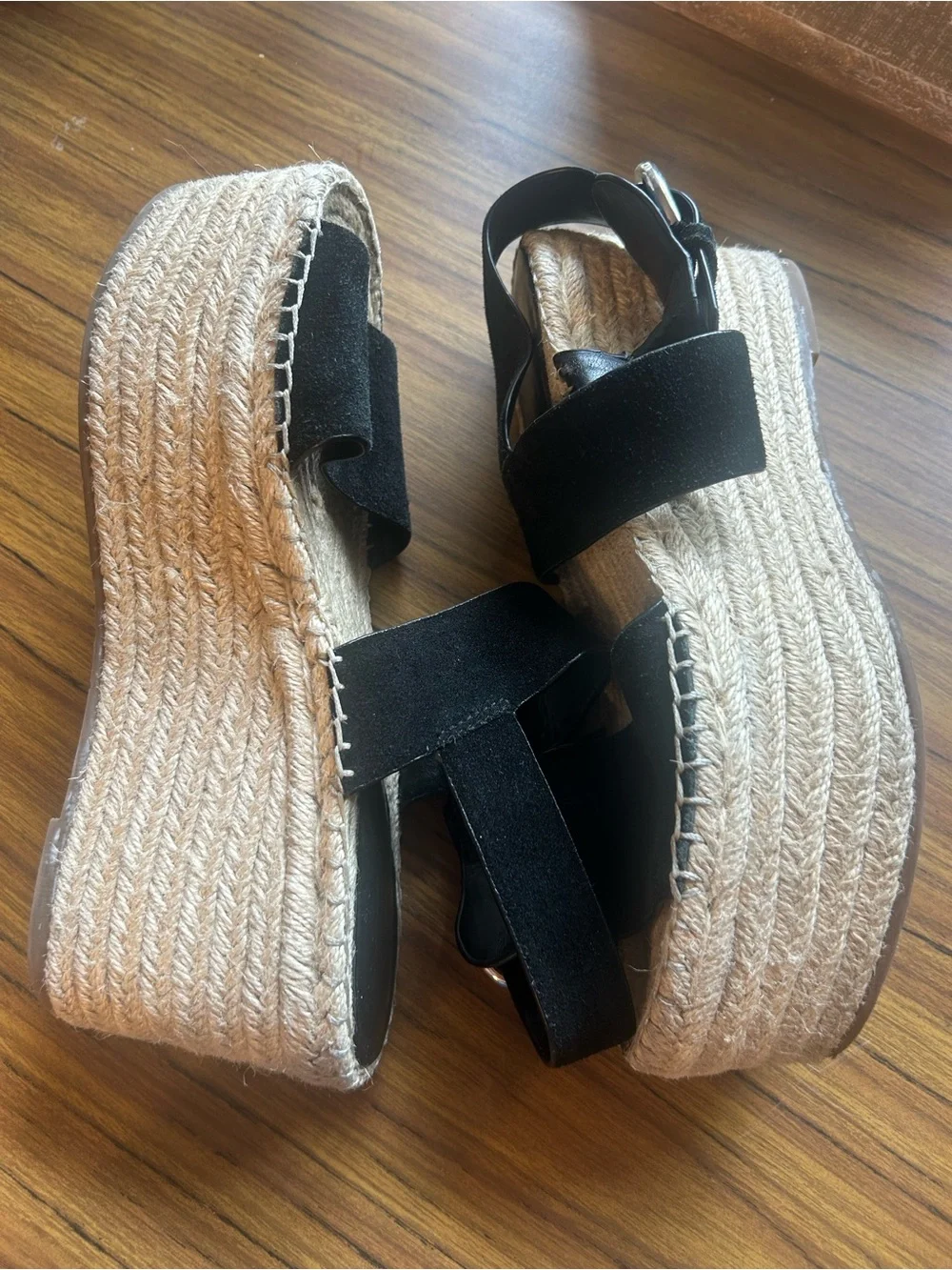 Marc Fisher Black Suede Platform Espadrille Sandals 8.5 Leather
